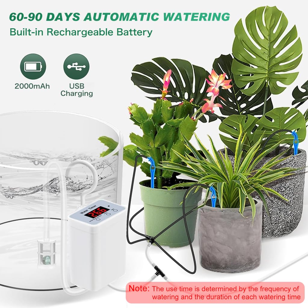 HASTHIP® Auto Drip Irrigation System with Digital Programmable Water Timer Self Watering for Indoor Houseplants Rechargeable Automatic Plant Waterer Potted Plants 3 PCS HASTHIP® Auto Drip Irrigation System with Digital Programmable Water Timer Self Watering for Indoor Houseplants Rechargeable Automatic Plant Waterer Potted Plants 3 PCS